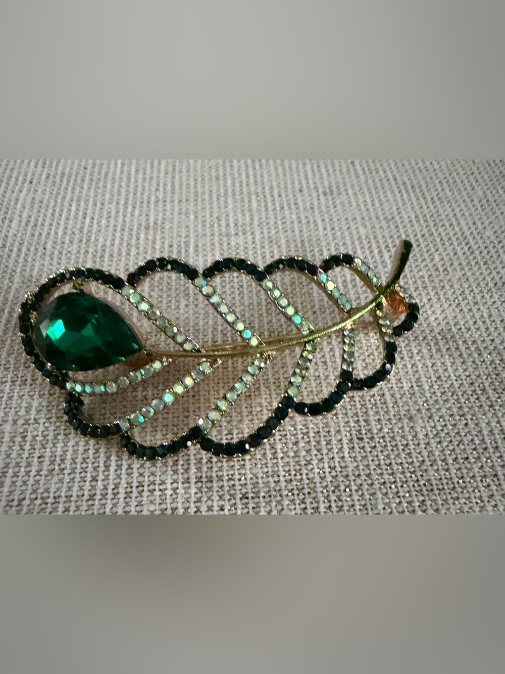 Gold-Tone Green Crystal Leaf Brooch - Women Jewelry